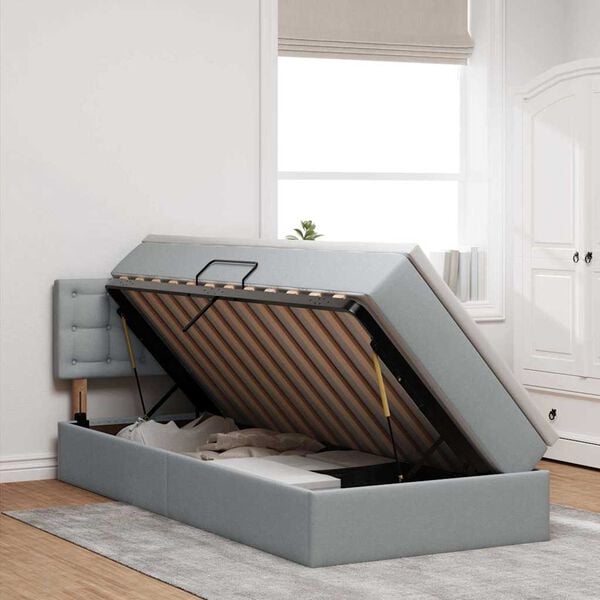 vidaXL Letto con contenitore e LED Grigio chiaro 100 x 200 cm Tessuto