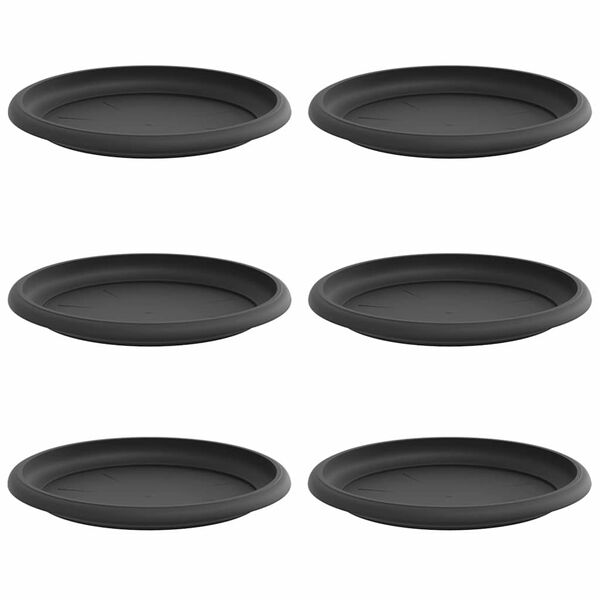 vidaXL Vassoio Rotondo per Fiori 6 pcs Nero &Oslash; 17,5 x 2 cm Plastica