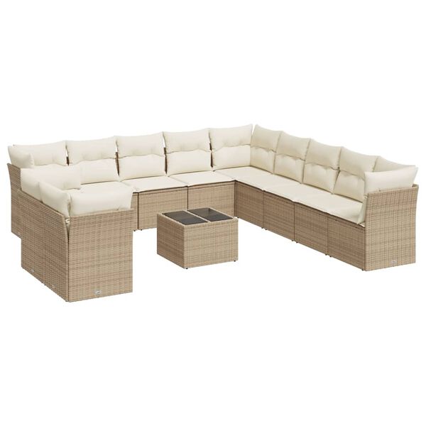 vidaXL Set Divani da Giardino 12 pz con Cuscini Beige in Polyrattan