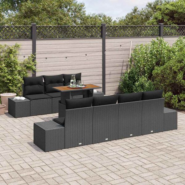 vidaXL Set da Pranzo per Giardino con cuscino 8 pcs Nero e Marrone