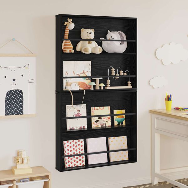 vidaXL Scaffale per riviste 2 pcs Rovere Nero 80 x 12 x 70 cm