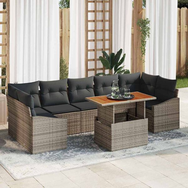 vidaXL Set da Pranzo per Giardino con cuscino 8 pcs Grigio e Marrone