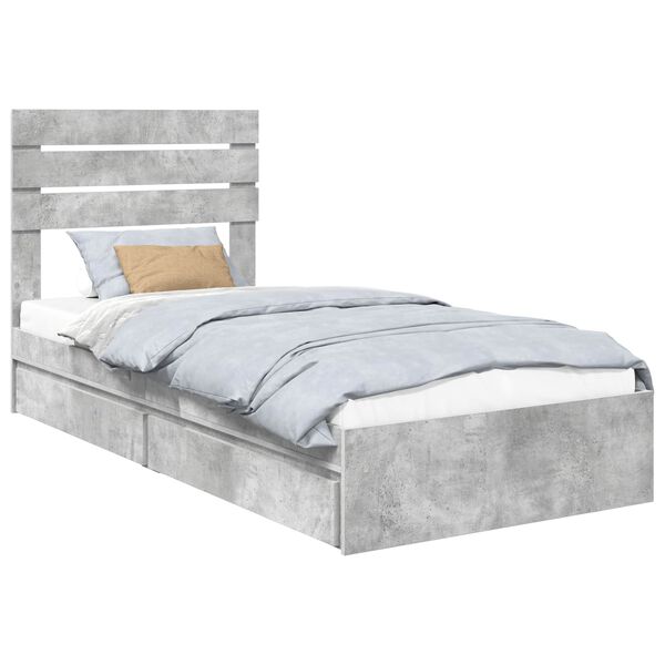vidaXL Letto con Contenitore con testiera Grigio cemento 70 x 190 cm