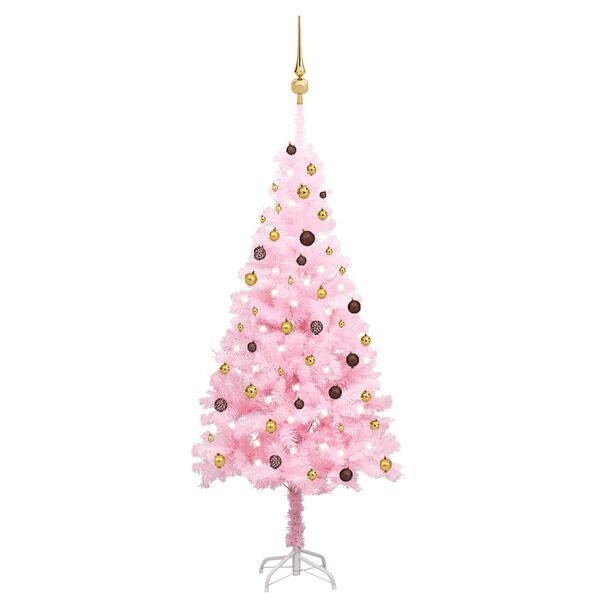 vidaXL Albero di Natale Preilluminato con Palline Rosa 210 cm PVC