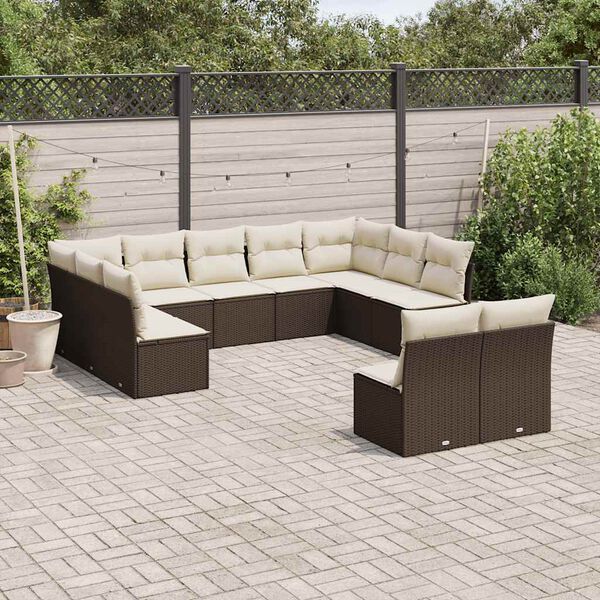 vidaXL Set Divani da Giardino 11 pz con Cuscini Polyrattan Marrone