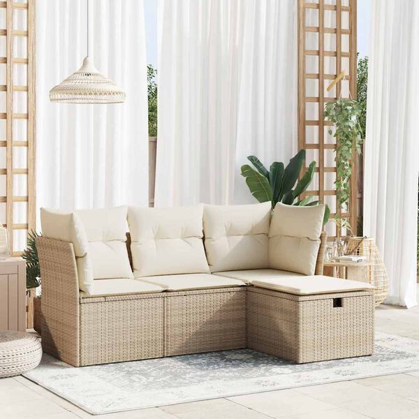 vidaXL Set Divano da Giardino 4 pz con Cuscini Beige in Polyrattan