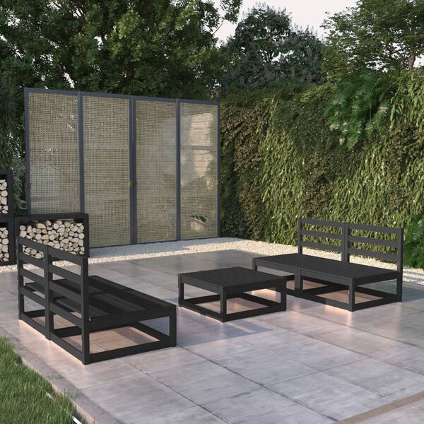 vidaXL Set Divani da Giardino 5 pz Nero in Legno Massello di Pino