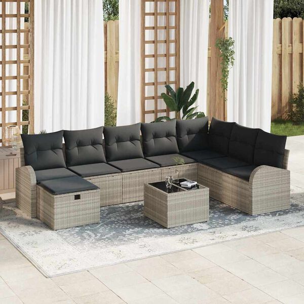 vidaXL Set Divano da Giardino 9 pcs Grigio chiaro Poly Rattan