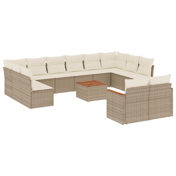 vidaXL Set Divano da Giardino 13 pz con Cuscini Beige in Polyrattan