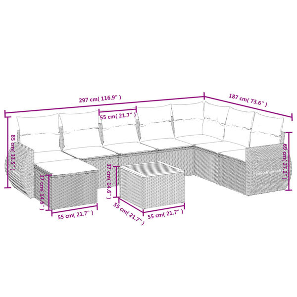 vidaXL Set Divano da Giardino 9 pz con Cuscini Grigio in Polyrattan