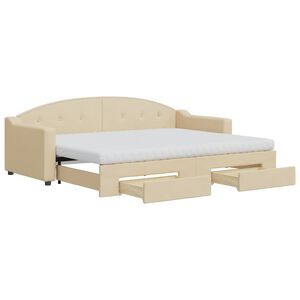 vidaXL Divano Letto Estraibile con Cassetti Crema 80x200 cm in Tessuto