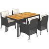 vidaXL Set da Pranzo da Giardino 5 pz Nero con Cuscini in Polyrattan