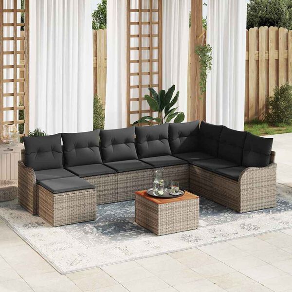 vidaXL Set Divano da Giardino 9 pcs Grigio polyrattan
