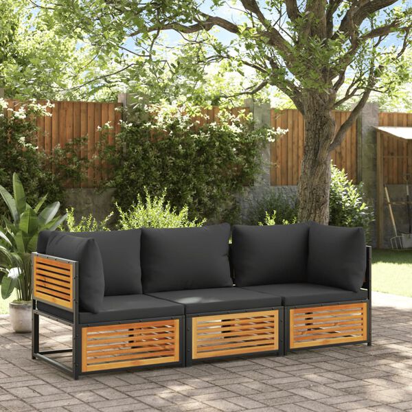 vidaXL Set Divano da Giardino 3pz con Cuscini Legno Massello di Acacia