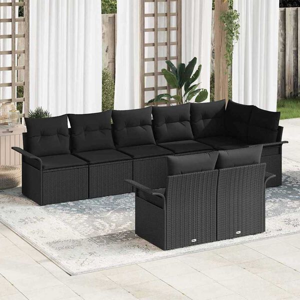 vidaXL Set Divano da Giardino con archiviazione 8 pcs Nero polyrattan