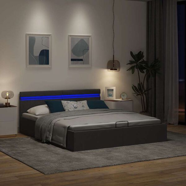vidaXL Giroletto con Contenitore e LED Grigio Scuro Tessuto 180x200 cm