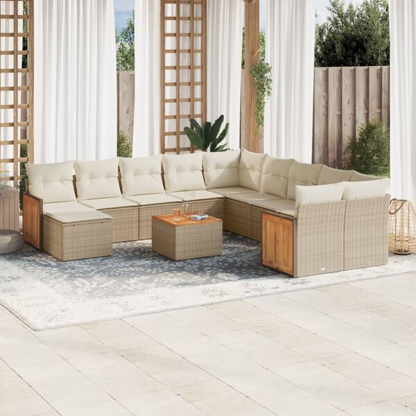 vidaXL Set Divani da Giardino 12 pz con Cuscini Beige in Polyrattan