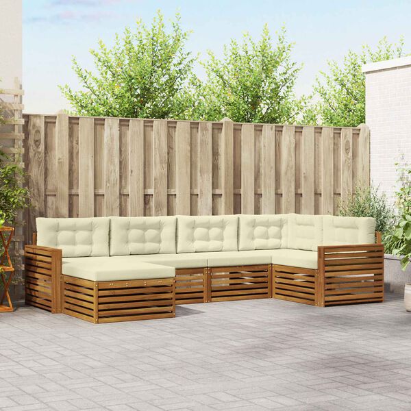 vidaXL Set di divani da esterno con cuscino 6 pcs Naturale e Crema