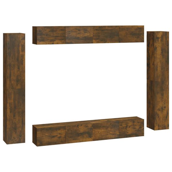 vidaXL Set Mobili Porta TV 8pz Rovere Fumo in Legno Multistrato