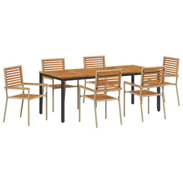 vidaXL Set da Pranzo per Giardino 7 pcs Beige e Marrone polyrattan