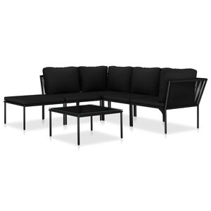 vidaXL Set Divani da Giardino 6 pz con Cuscini Neri in PVC