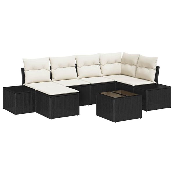 vidaXL Set Divano da Giardino 6 pcs Nero e Crema polyrattan