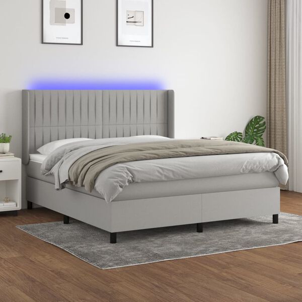 vidaXL Letto a Molle Materasso e LED Grigio Chiaro 160x200 cm Tessuto