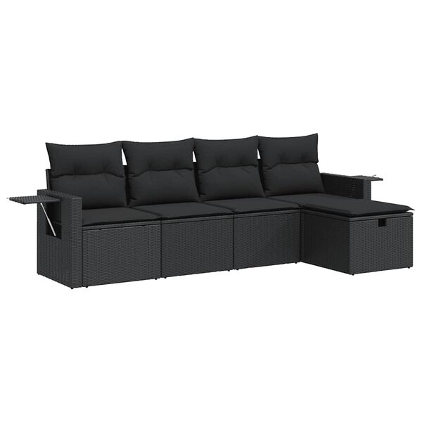 vidaXL Set Divani da Giardino 5 pz con Cuscini in Polyrattan Nero