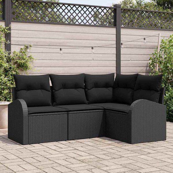 vidaXL Set Divano da Giardino con cuscino 4 pcs Nero polyrattan