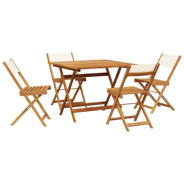 vidaXL Set Pranzo da Giardino 5pz Crema in Tessuto e Legno Massello