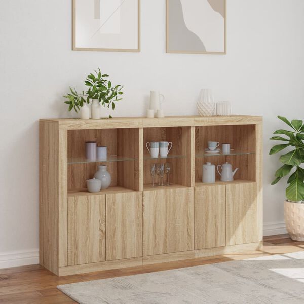 vidaXL Credenza con Luci LED Rovere Sonoma 162x37x100 cm