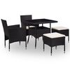 vidaXL Set Mobili da Pranzo per Giardino 5 pz Nero Polyrattan e Vetro
