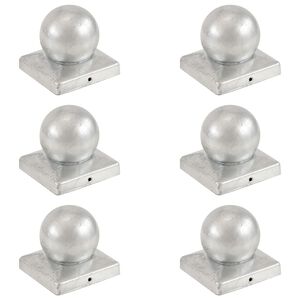 vidaXL Tappi Pali 6 pz Estremit&agrave; a Globo in Metallo Zincato 101x101 mm