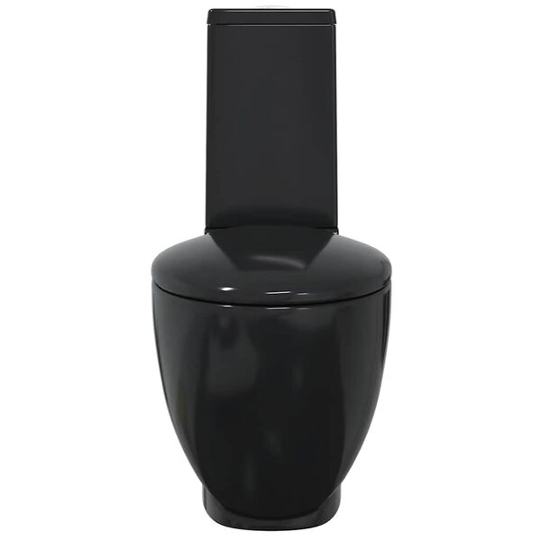 vidaXL Vaso WC in Ceramica da Bagno Rotondo Base con Scarico Nero