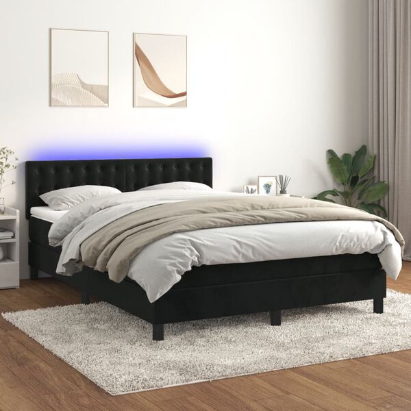 vidaXL Letto a Molle con Materasso e LED Nero 140x190 cm in Velluto