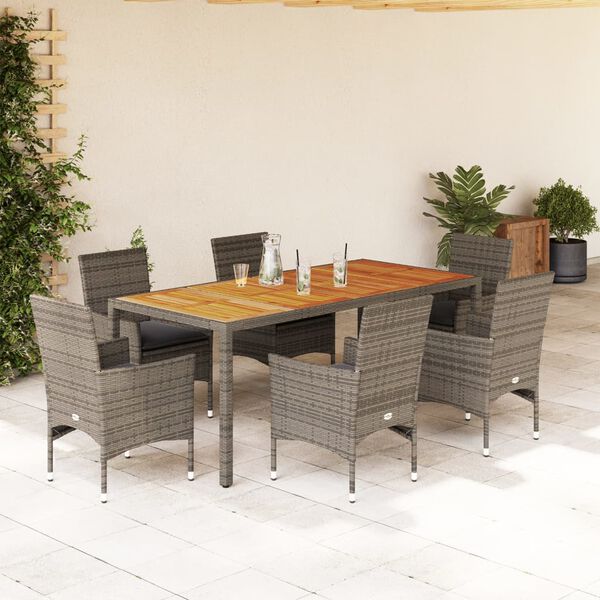 vidaXL Set Pranzo da Giardino 7pz con Cuscini Polyrattan Acacia Grigio