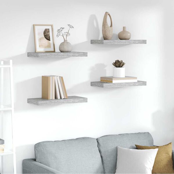 vidaXL Scaffali a Parete 4 pz Grigio Cemento 50x23x3,8 cm in MDF