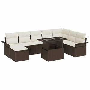 vidaXL Set Divano da Giardino con cuscino 9 pcs Marrone polyrattan