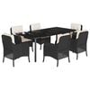 vidaXL Set da Pranzo da Giardino 7 pz Nero con Cuscini in Polyrattan