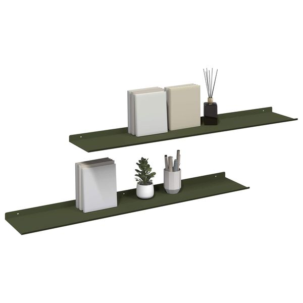 vidaXL Mensola sospesa 2 pcs Verde oliva 100 x 18 x 2,5 cm Acciaio