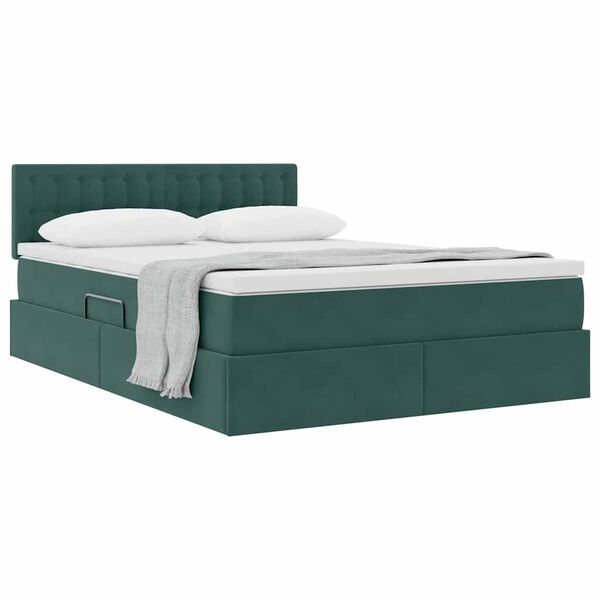 vidaXL Letto con Contenitore Verde Scuro 140 x 200 cm Velluto