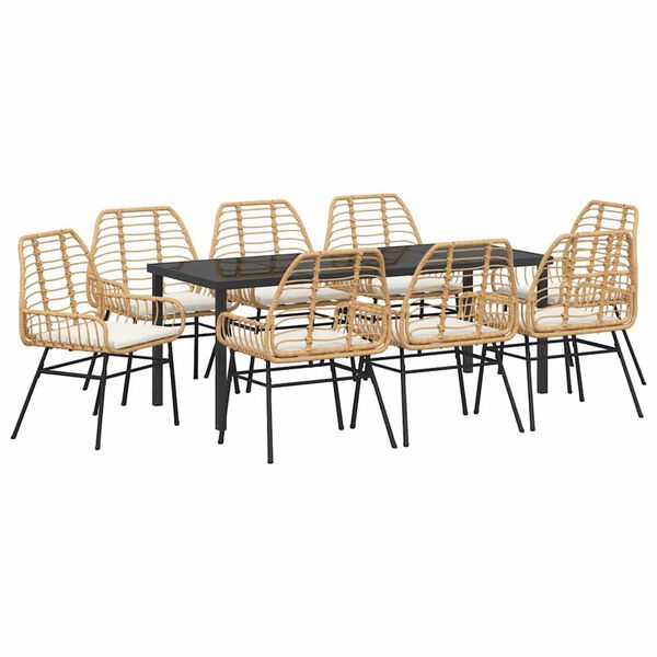 vidaXL Set da Pranzo per Giardino 9 pcs Marrone polyrattan