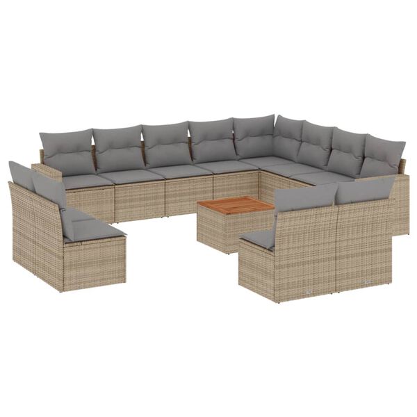 vidaXL Set Divano da Giardino 13 pz con Cuscini Beige Misto Polyrattan