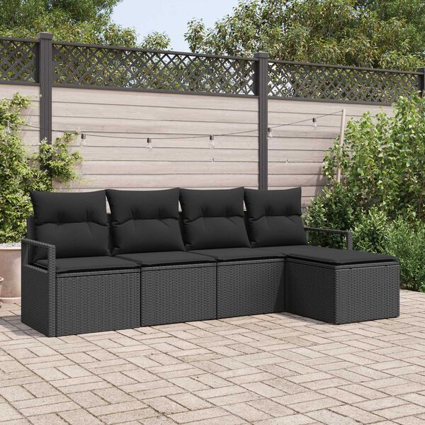vidaXL Set Divano da Giardino 5 pcs Nero Poly Rattan
