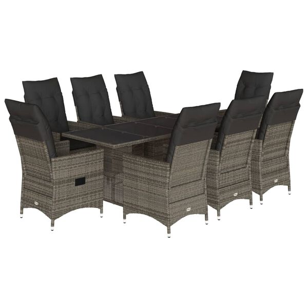 vidaXL Set da Pranzo da Giardino 9 pz con Cuscini in Polyrattan Grigio
