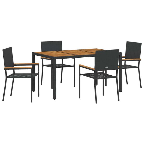 vidaXL Set da Pranzo per Giardino 5 pcs Nero polyrattan