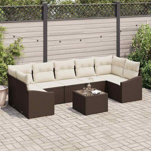 vidaXL Set di divani con cuscino 8 pcs Marrone e Crema polyrattan