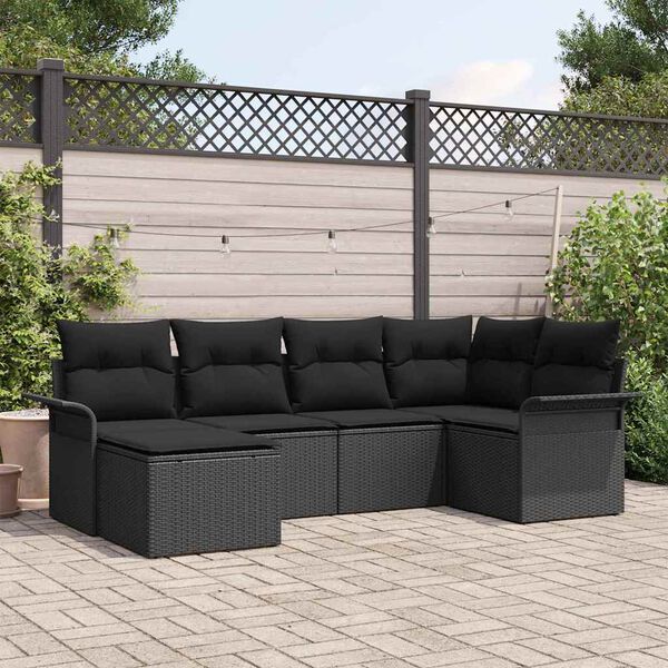 vidaXL Set Divano da Giardino con cuscino 6 pcs Nero polyrattan
