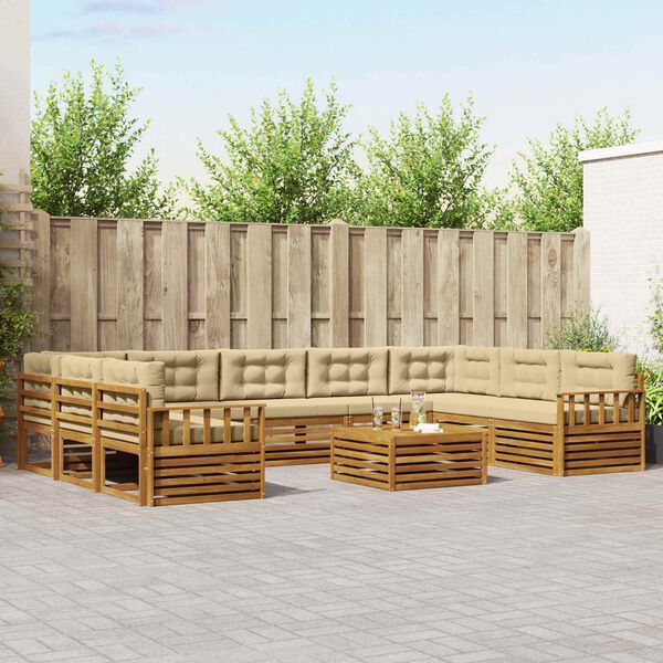 vidaXL Set divani 10 pcs Naturale e Beige Legno di Acacia Massello