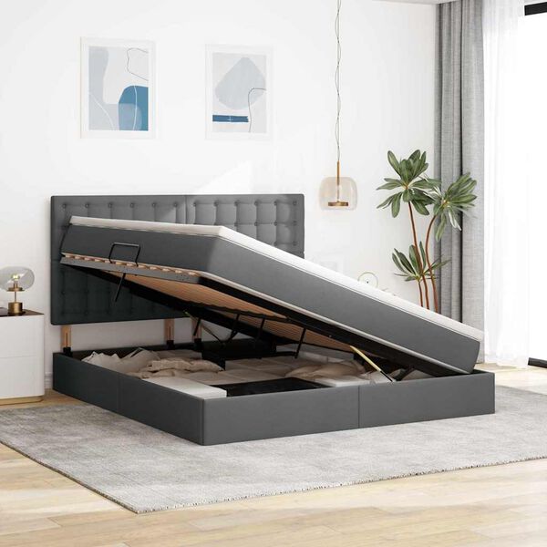 vidaXL Letto con contenitore e LED con led Grigio scuro 180 x 200 cm